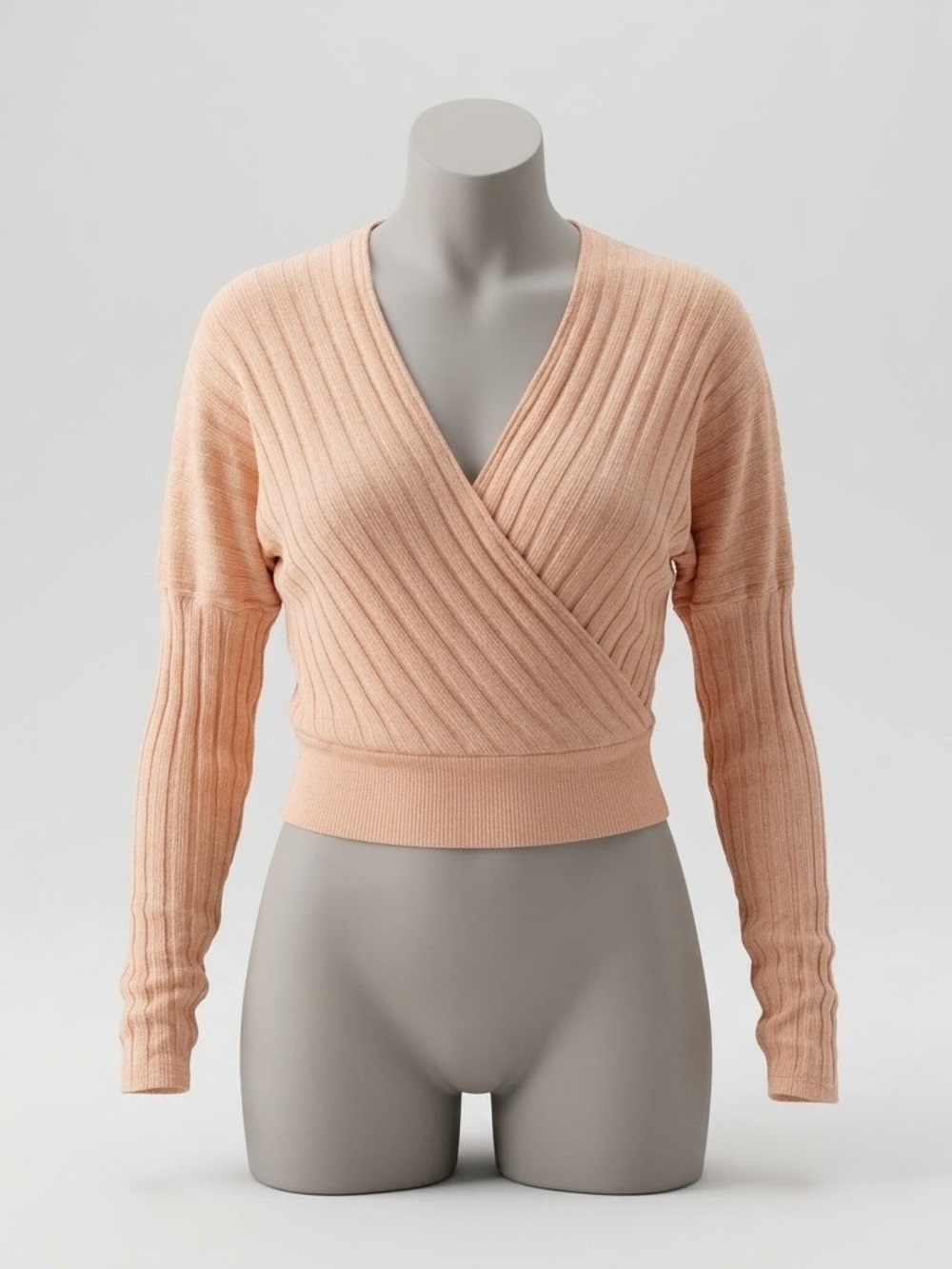 Free People Ribbed Wraparound V-Neck Sweater - Peach
